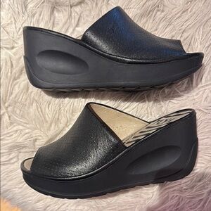 Fly London Black Platform Mule Wedges